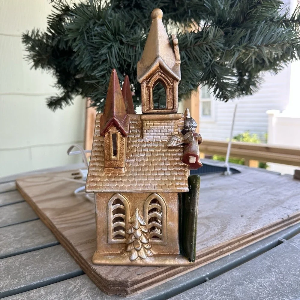 Vintage Cracker Barrel Christmas Village Light-up Angel In A Church Light‎ W/Box